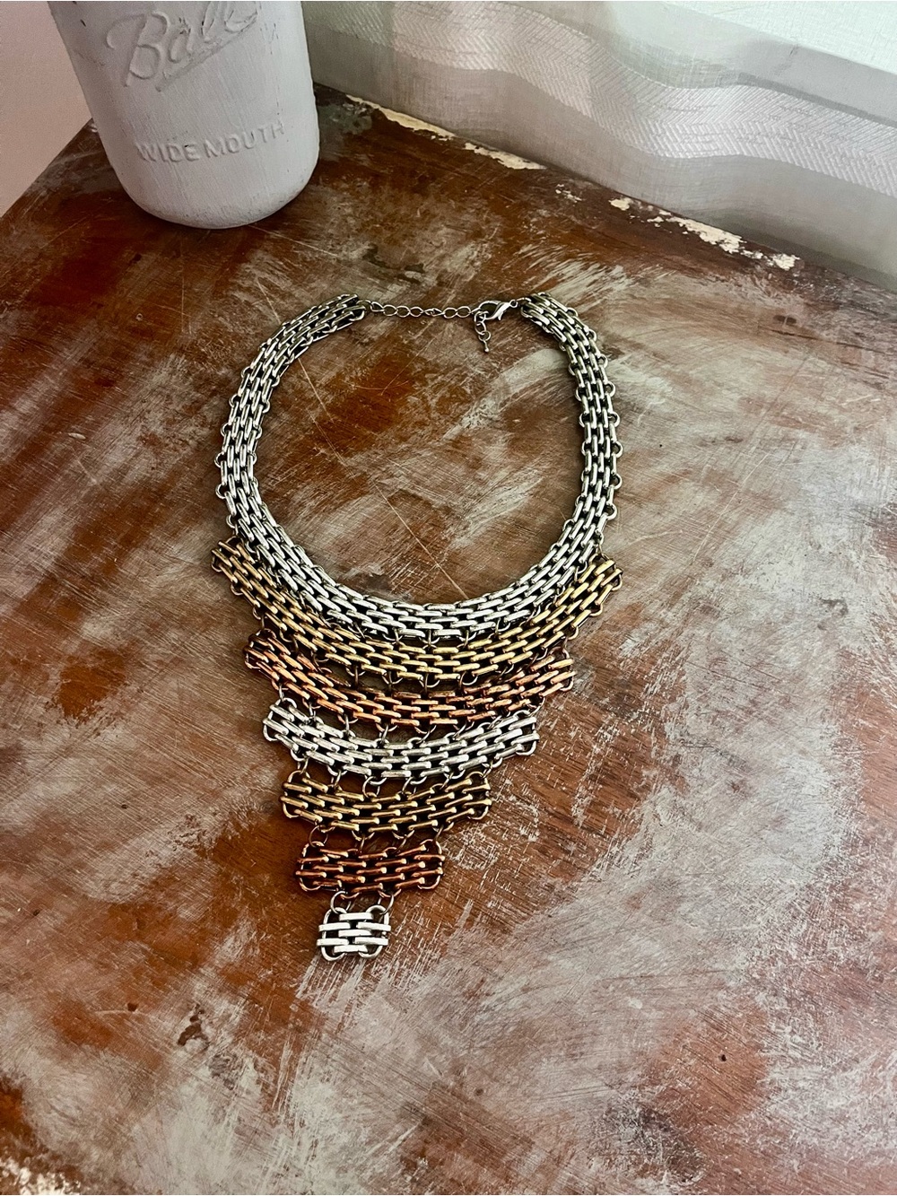 Layered Multi-Tone Chain Statement Necklace - Silver, Gold, Rose Gold